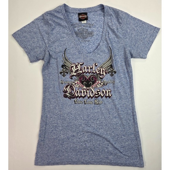 Harley-Davidson Tops - Harley-Davidson Women's XL Blue Short Sleeve V-Neck T-Shirt Franklin TN